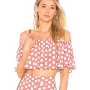 House of Harlow 1960 x Revolve Bree Crop Top Polka Dot Ruffle in Mauve